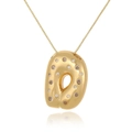 Detailed view of chunky 18k gold plated ring pendant with inlaid sparkling zircon stones - Letter D