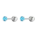 Pair of silver screw back stud earrings with four-prong set light blue round zircons - 1 Pair / Small (7384) / Silver Blue