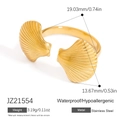 Anello aperto in acciaio inossidabile placcato oro 18K con design a conchiglia e diamante - JZ21554-Doppia Conchiglia