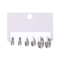 Three pairs of minimalist silver geometric C-shape and waterdrop earrings on card - Silver Streamlined Teardrop Style (5791705)