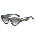 Classic cat eye sunglasses with camouflage frame and gradient grey lenses for women - Blue Green Brown Frame Black Gray Lens