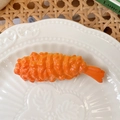 Cute fried shrimp tempura food hair clip in orange finish on white porcelain plate - Fried Shrimp Tail
