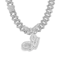 Silver iced out butterfly pendant with letter I on a sparkly Cuban link chain - Silver Letter G