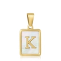 Golden stainless steel rectangular pendant with mother of pearl inlay and letter K - Letter K