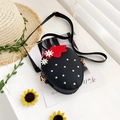 Kids strawberry shaped crossbody bag in black PU leather with white flower accents - Black