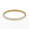 4mm gold plated stainless steel bangle with white enamel geometric triangle patterns - Gold White