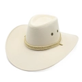 Classic cream faux suede western cowboy hat with gold braided rope band and side eyelets - M (56-58cm) / Beige