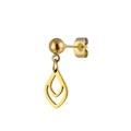 Detailed view of a gold-plated leaf teardrop earring with a polished ball stud mount - Hollow Teardrop Leaf Style (No. 8) / Gold