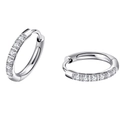 Classic silver-toned titanium steel hoop earrings with round-cut sparkling zircons - 16mm / Silver