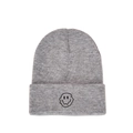 Detalle de gorro de punto gris oscuro con bordado de cara sonriente de estilo urbano - M (56-58cm) / Gris Jaspeado