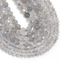 Macro shot of faceted grey labradorite stone beads showing characteristic blue flash and glow - Labradorite