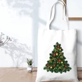 White canvas Christmas tote bag with colorful tree print and festive ornaments - SD-A-07/Decorated Xmas Tree