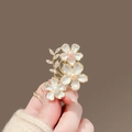 Elegant golden alloy brooch with white shell petals, pearls and zircon leaf details - 413# Flower