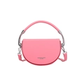 Pink semi-circle crossbody saddle bag with silver hardware and fashion leather logo - Pink