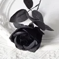 Artificial black velvet rose with detailed silk petals and stem for gothic home decor - 7cm / All Black (Silk Cloth)