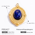 Retro 18k gold plated stainless steel oval pendant with dark blue stone for DIY jewelry - Starry Blue Oval Gemstone Style (PJ91417)