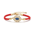 Rotes geflochtenes Evil Eye Armband mit bunten Zirkonias und vergoldetem Verschluss - Karabiner-Stil / Rot