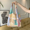 Large capacity corduroy tote bag featuring colorful contrast stripes and a logo patch - Vest Bag