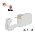 Sterile disposable ear piercing tool with 4mm pink rhinestone 316L steel stud - 4mm Rose Red Zirconia / Gold