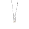 Collana minimalista in argento con pendente di perla bianca rotonda da donna - Argento 925 / Pendaglio in Perla di Conchiglia
