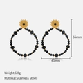 Handgefertigte Creolen mit schwarzen Perlen und goldenem Sonnenstrahl aus Edelstahl - Schwarze Kristallohrringe