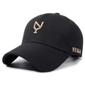 Casquette de baseball en coton noir avec broderie dorée et lettrage NY&JA chic - Réglable / Noir