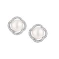 Pendientes de flores en plata S925 con perlas naturales y circonitas brillantes - Plata 925 / Color Platino (Con Cierres de Plata)