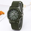 Close-up of military army green canvas strap quartz watch with Gemius Army dial details - Green