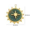 Detail view of 20.5mm round gold stainless steel pendant with green stone and star - African Jade
