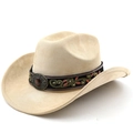 Dettaglio di cappello cowboy beige con ricamo etnico e stemma in metallo dorato - M (56-58cm) / Cammello