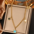 Detail of 18K gold-plated double-layer necklace with colorful star and moon charms - Colorful Star Style (N-35)