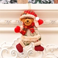 Detail of Christmas burlap bear ornament with red scarf and hat on a festive fireplace - Vintage Teddy Bear / 18*12cm