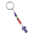 Natural stone mushroom keychain with colorful energy beads and silver key ring - Blue Sodalite