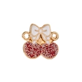 Golden alloy cherry charm with red glitter and white bow for DIY bracelet jewelry - White with Bowknot