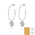 Silver 925 moissanite hoop earrings with GRA certificate shown on a mirror surface - E13913 Hoop with Moissanite Solitaire (with GRA) / 2 Carat * 2