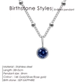 Elegant silver stainless steel necklace featuring a round sapphire blue birthstone pendant - September Sapphire Blue (Sapphire Blue Rhinestone) / Silver