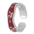 Detail of silver-colored open ring with red enamel finish and cherry pattern texture - Bright Silver Red Face Style (05)
