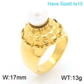 Golden textured band ring with a white pearl inlay, width 17mm and weight 13g - US 6 / Gold