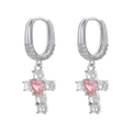 Dettaglio di orecchini a croce in argento con cuore rosa e zirconi cubici bianchi - Croce di Cuore Argento (VE898) / VE898 Cuore Croce Oro Bianco