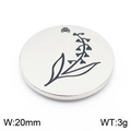 Silver stainless steel 20mm round birthday flower pendant showing floral engraving - Lily of the Valley-Silver (KLJ8045-Z)