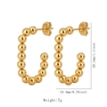 Golden beaded C-shaped hoop earrings made of stainless steel balls, 28mm size - JH508-Gold C-Letter Beaded Hoop Earrings
