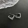Pendientes de tuerca cuadrados de tres capas de acero inoxidable en color plata - 1-1#20 / Plateado
