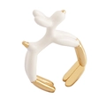 Balloon dog ring in white enamel and gold plating with adjustable open band design - White - Balloon Dog