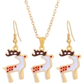 Golden Christmas jewelry set featuring white enamel reindeer necklace and stud earrings - Elk