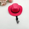 Pink western cowboy hat with orange star decorative band and adjustable chin strap - Cowboy Drawstring / Rose Red