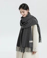 Thick dark grey cashmere blend scarf with fringe tassels and woven brand label - Thickened Tassel Style (330g) / 200*70cm / Deep Heather Grey