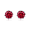 Flower-shaped S925 silver stud earrings with round red lab-grown ruby gemstones - 925 Silver / Red