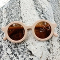 Retro round matte pink children sunglasses with dark brown lenses for kids - Pink
