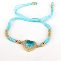 Blaues Herz Armband gewebt mit Goldperlen und verstellbarem Kordelzug für Damen - Himmelblau