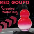 Creative red and white gradient gourd-shaped plastic water bottle with black spherical cap - 950ML / Red (With Strap + Carry Rope)